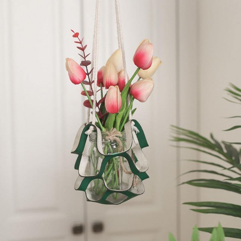 Vegan Leather and Rope Hanging Plant Holder, Two Sizes, view 3