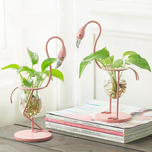 Flamingo Propagation Station with Glass Bulb Vase, view 2