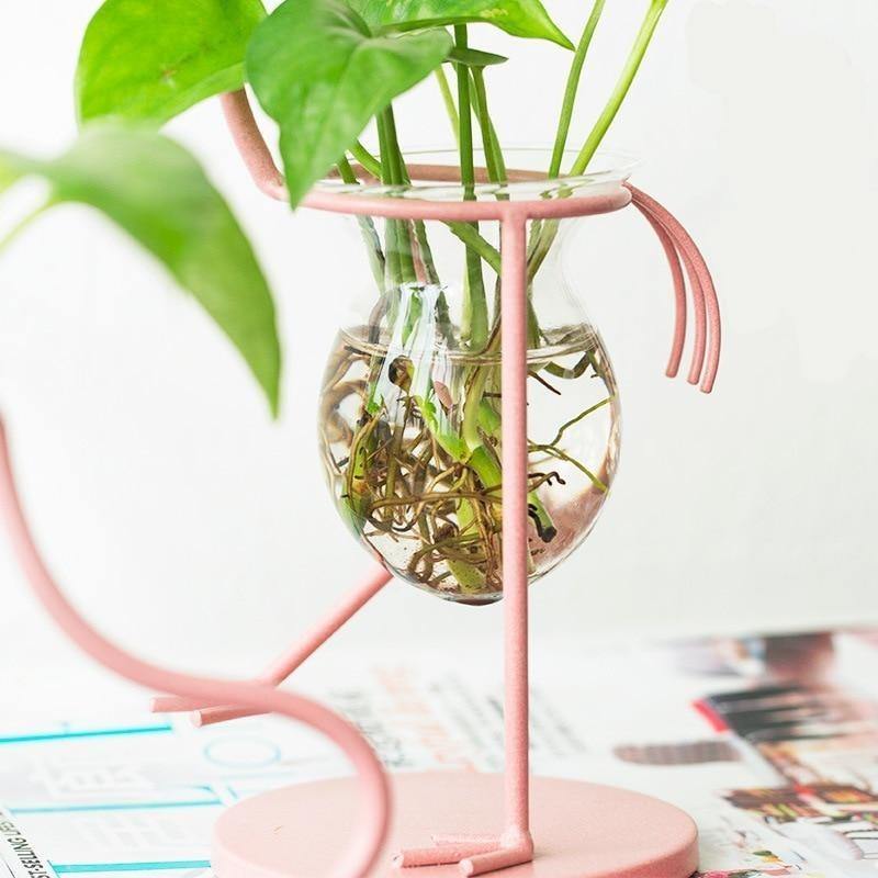 Flamingo Propagation Station with Glass Bulb Vase, view 4