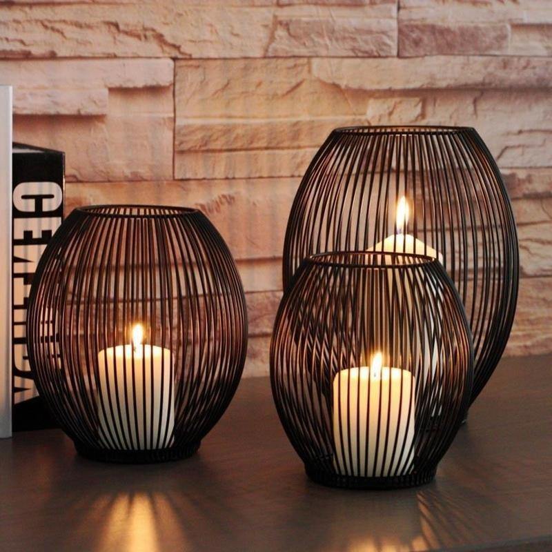 Black Wire Cage Candle Lantern, Three Sizes
