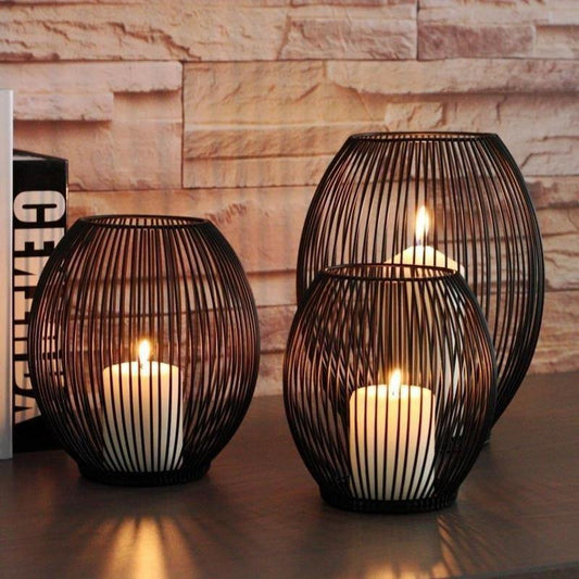 Black Wire Cage Candle Lantern, Three Sizes