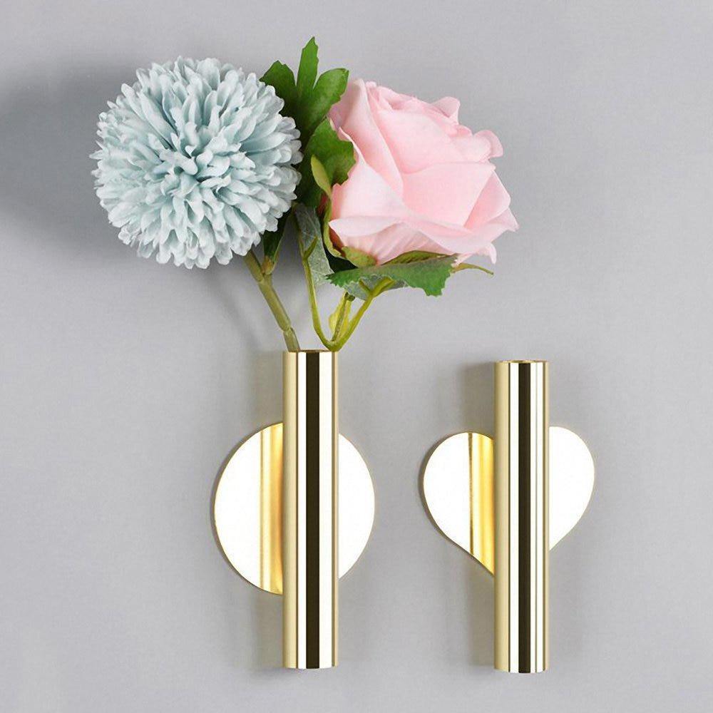 Wall Mounted Metal Tube Bud Vase, Round or Heart, view 8