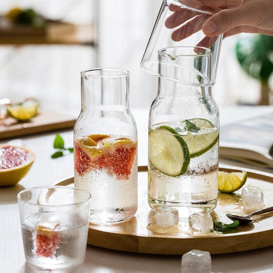 Glass Bedside Carafe Set with a Tumbler Lid