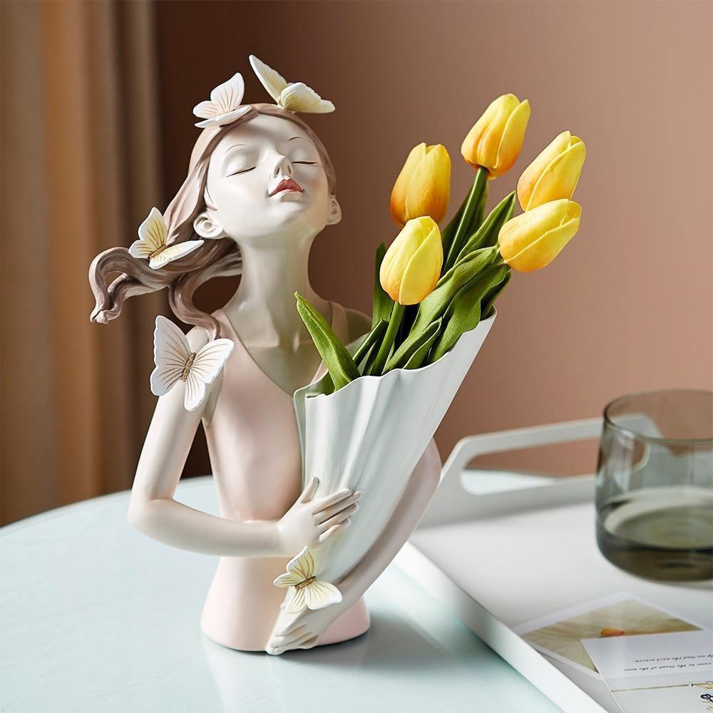 Butterfly Girl Bust Vase, Hand Painted Resin
