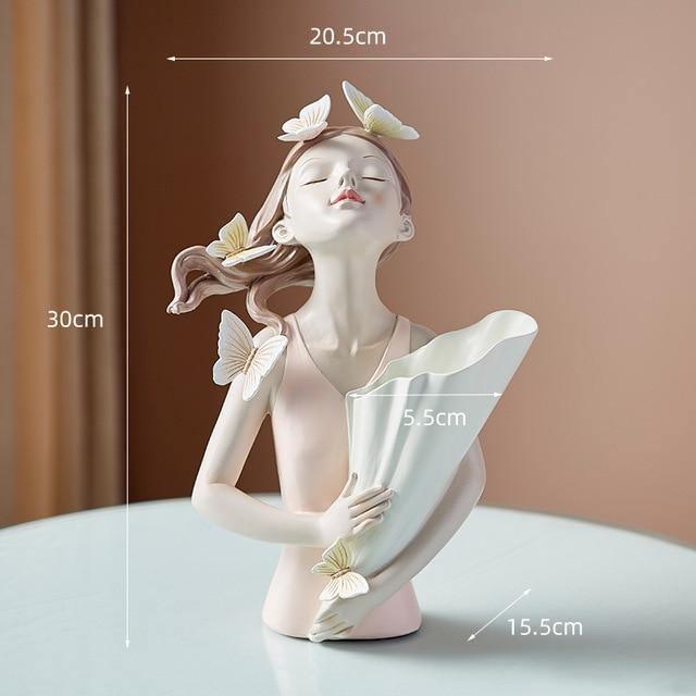 Butterfly Girl Bust Vase, Hand Painted Resin, view 7