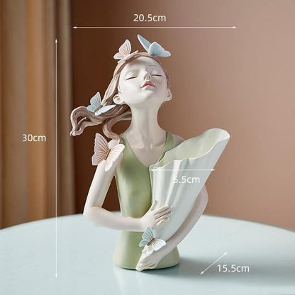 Butterfly Girl Bust Vase, Hand Painted Resin, view 8