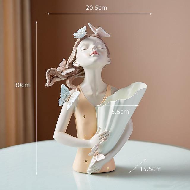 Butterfly Girl Bust Vase, Hand Painted Resin, view 9