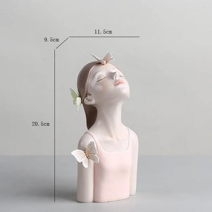 Butterfly Girl Bust Vase, Hand Painted Resin, view 13