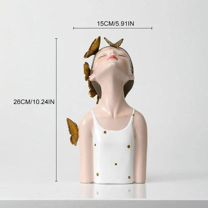 Butterfly Girl Bust Vase, Hand Painted Resin, view 10