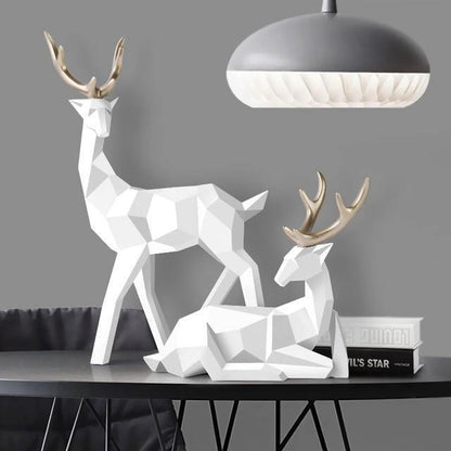 Geometric Reindeer Sculptures in Resin, Set of Two, view 2