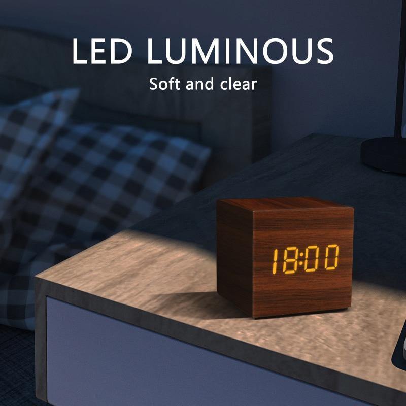 Wood Effect LED Alarm Clock, Cube or Rectangle, view 6
