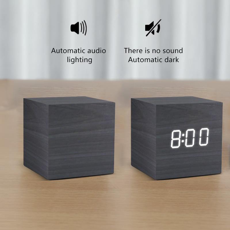 Wood Effect LED Alarm Clock, Cube or Rectangle, view 8