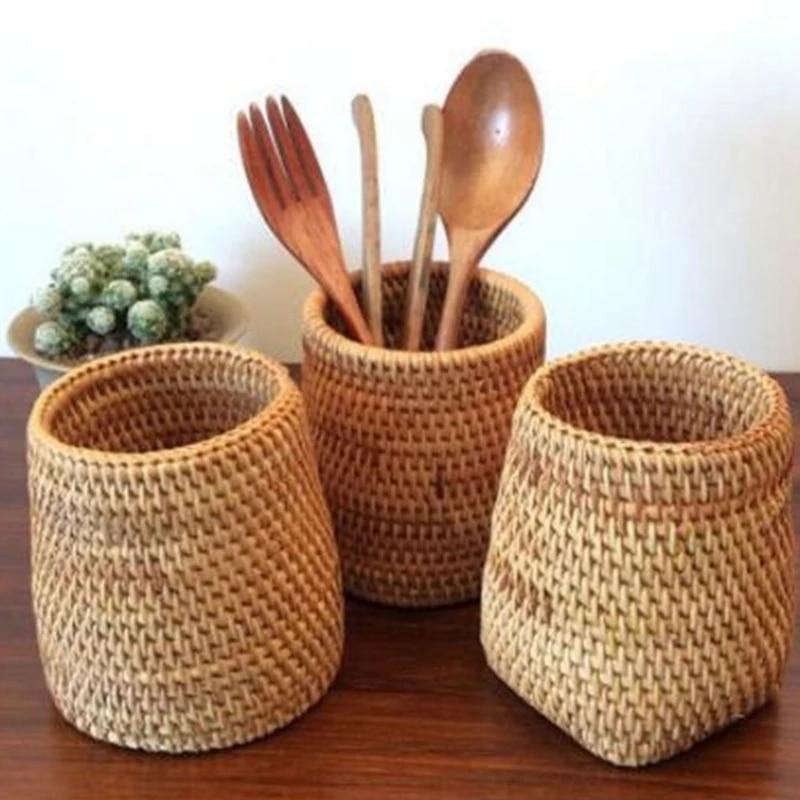 Small Hand Woven Rattan Storage Basket for Desks, view 9