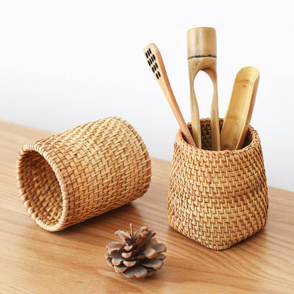 Small Hand Woven Rattan Storage Basket for Desks, view 6