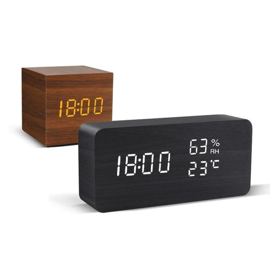 Wood Effect LED Alarm Clock, Cube or Rectangle, view 2