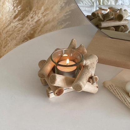 Reclaimed Wood Tealight Candle Holder with Glass Cup, view 7