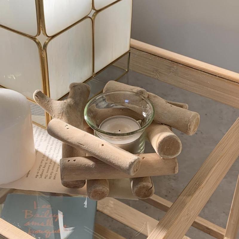 Reclaimed Wood Tealight Candle Holder with Glass Cup, view 4