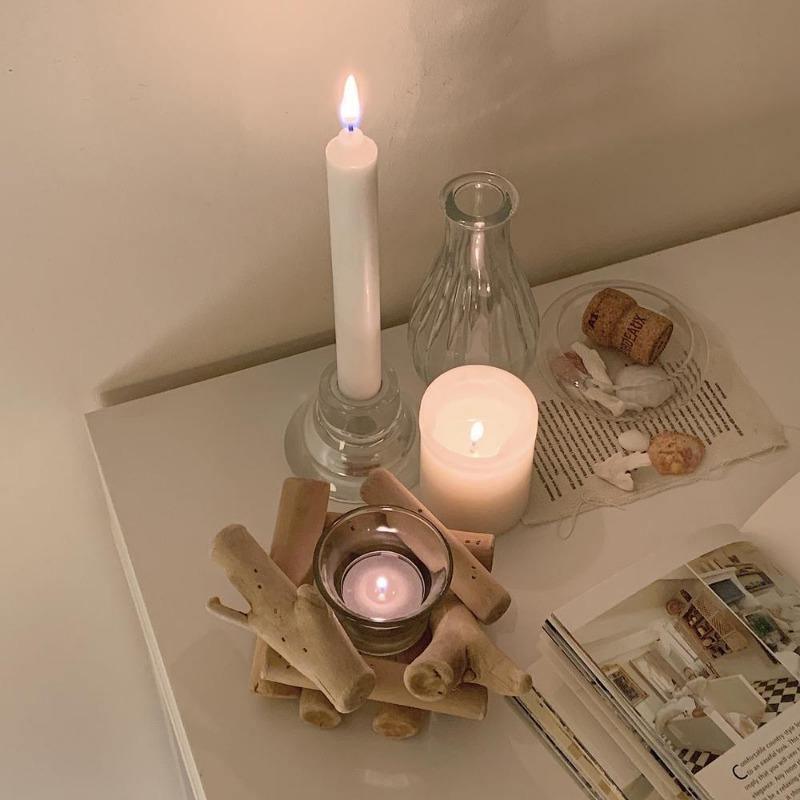 Reclaimed Wood Tealight Candle Holder with Glass Cup, view 3