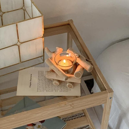 Reclaimed Wood Tealight Candle Holder with Glass Cup