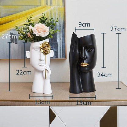 Modern Head Vase in Resin, Gold Detail, 2 Colors, view 6