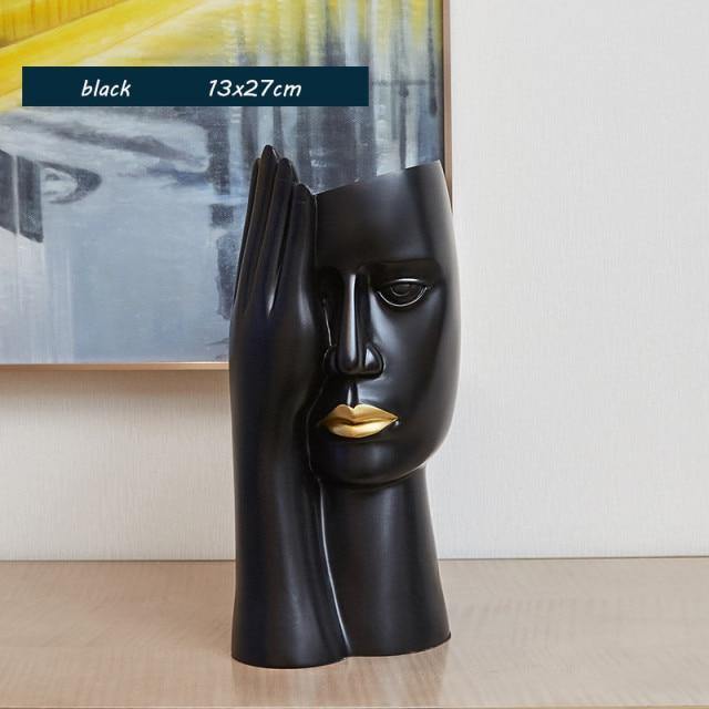 Modern Head Vase in Resin, Gold Detail, 2 Colors, view 5