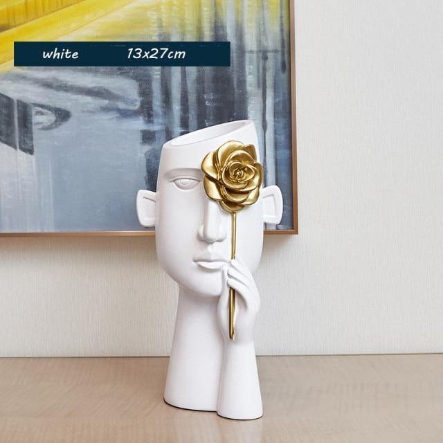 Modern Head Vase in Resin, Gold Detail, 2 Colors, view 7