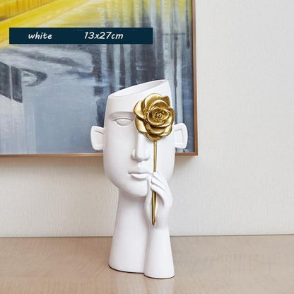 Modern Head Vase in Resin, Gold Detail, 2 Colors, view 7