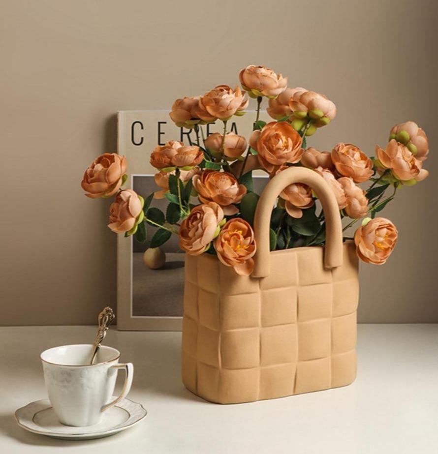 Basketweave Ceramic Vase, Matte Porcelain, 10 in Tall, view 4