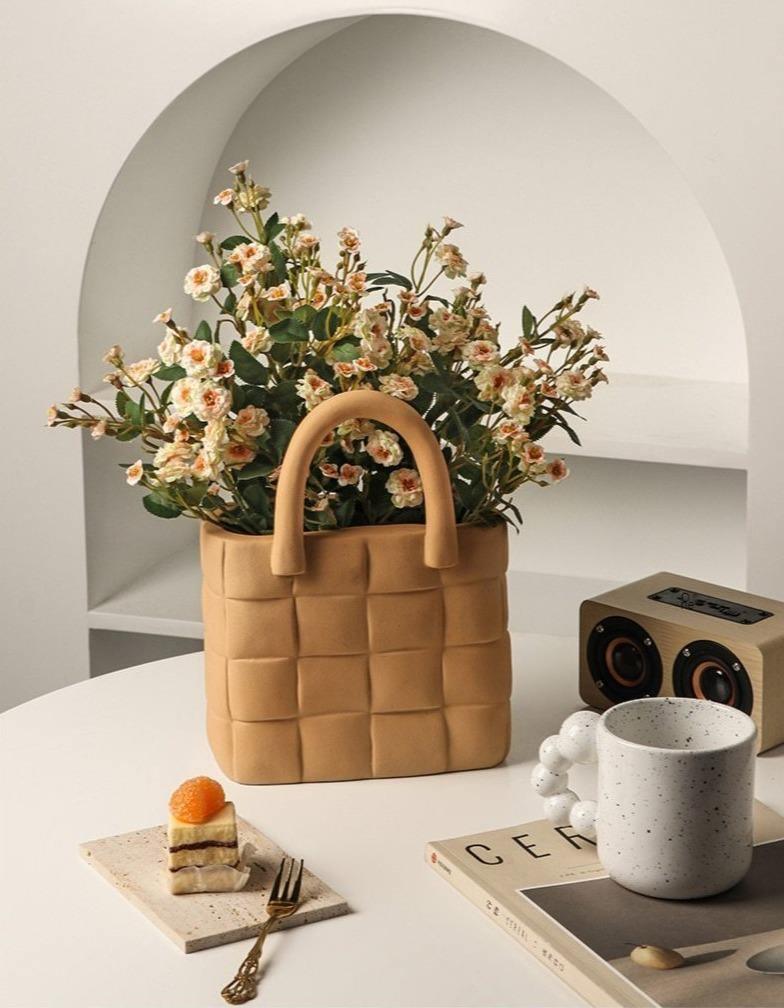 Basketweave Ceramic Vase, Matte Porcelain, 10 in Tall, view 5