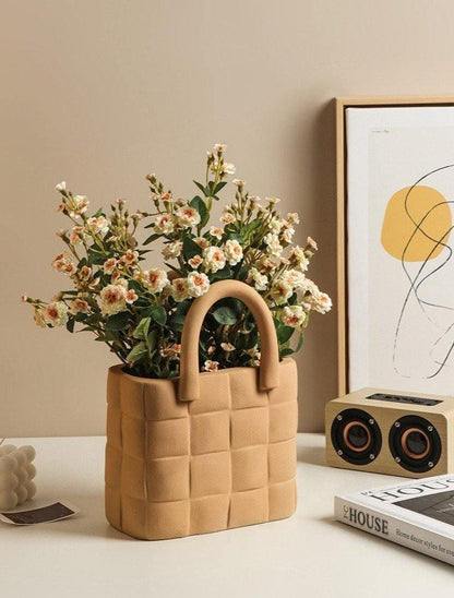 Basketweave Ceramic Vase, Matte Porcelain, 10 in Tall, view 7