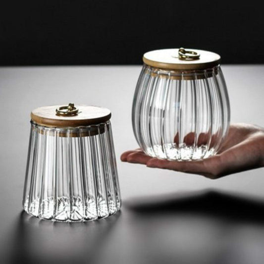 Ripple Glass Storage Jar with Bamboo Lid