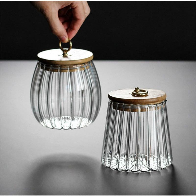 Ripple Glass Storage Jar with Bamboo Lid, view 6