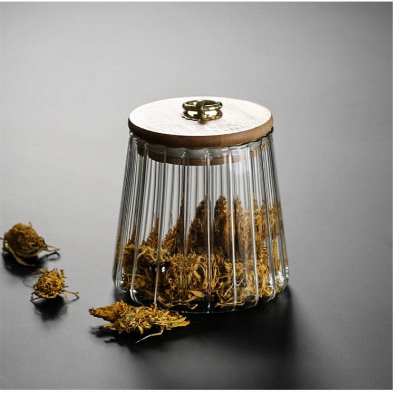 Ripple Glass Storage Jar with Bamboo Lid, view 3