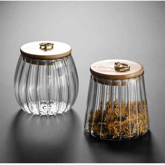 Ripple Glass Storage Jar with Bamboo Lid, view 2