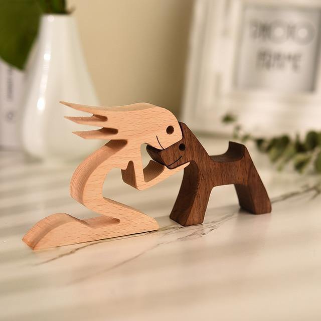 Carved Wooden Dog and Person Figurines, view 4