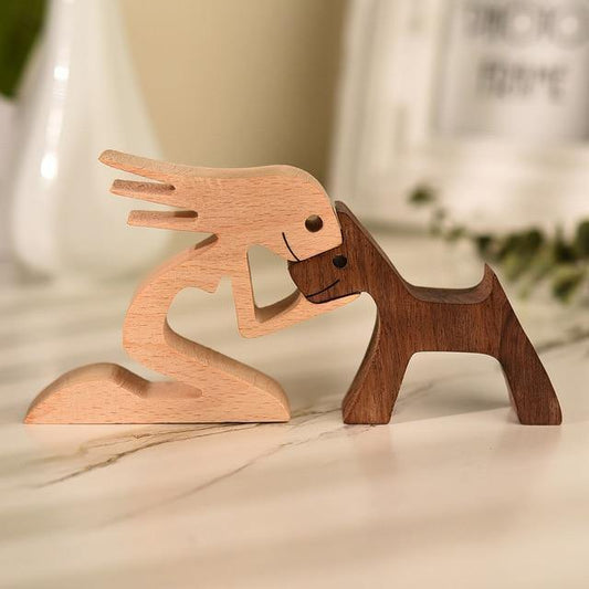 Carved Wooden Dog and Person Figurines, view 2