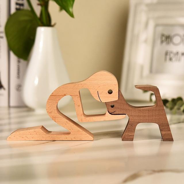 Carved Wooden Dog and Person Figurines, view 5
