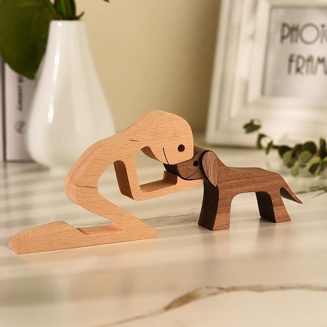 Carved Wooden Dog and Person Figurines, view 6