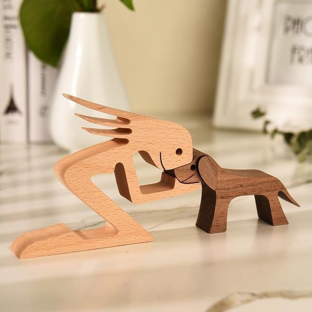 Carved Wooden Dog and Person Figurines, view 8