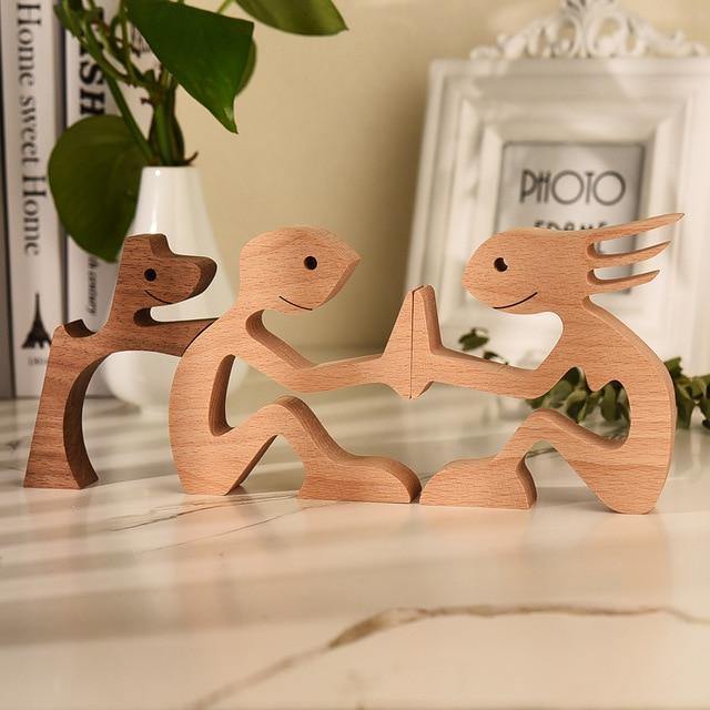 Carved Wooden Dog and Person Figurines, view 7
