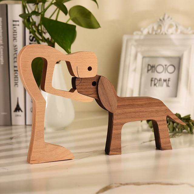 Carved Wooden Dog and Person Figurines, view 3