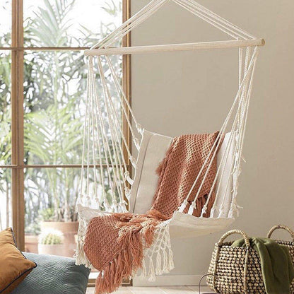 Macrame Hanging Hammock Chair with Wood Bar, view 7