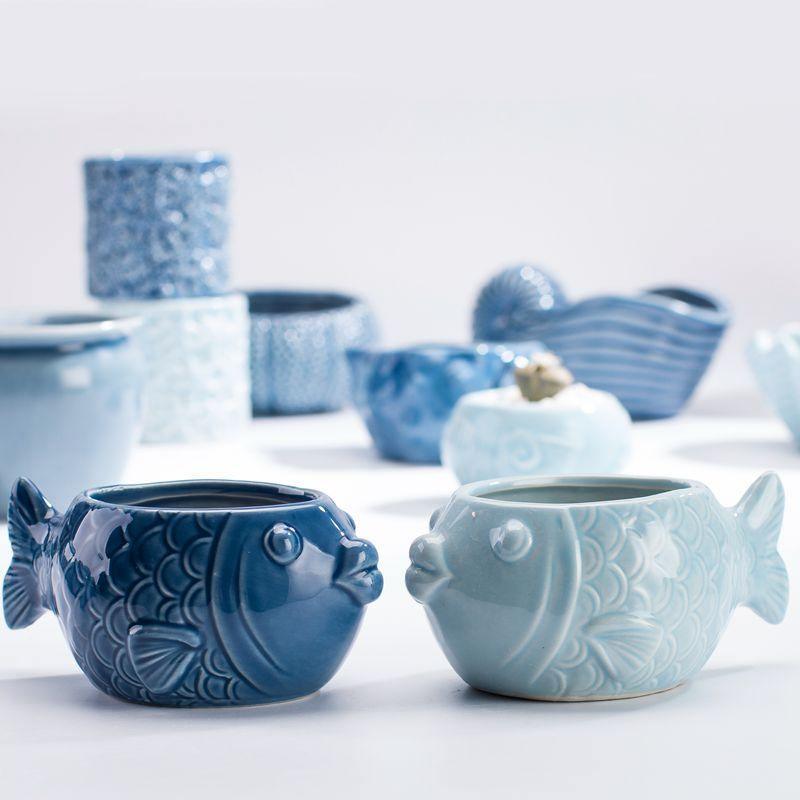 Glazed Ceramic Sea Life Planters in Ten Shapes