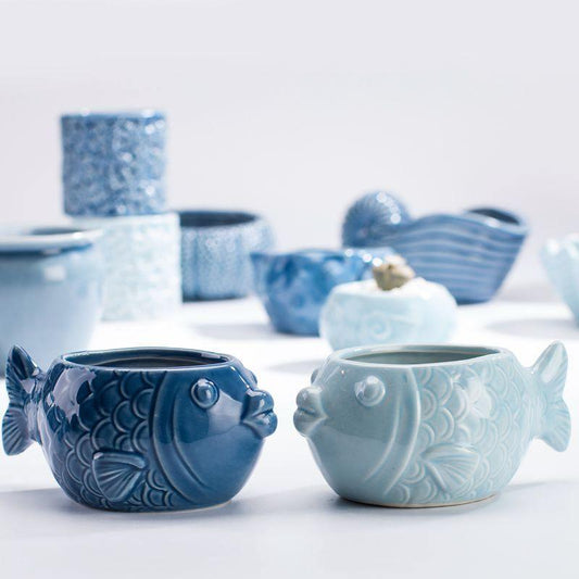 Glazed Ceramic Sea Life Planters in Ten Shapes