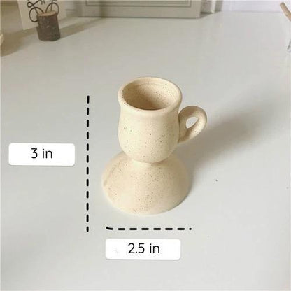 Handmade Ceramic Taper Candle Holder with Handle, view 8