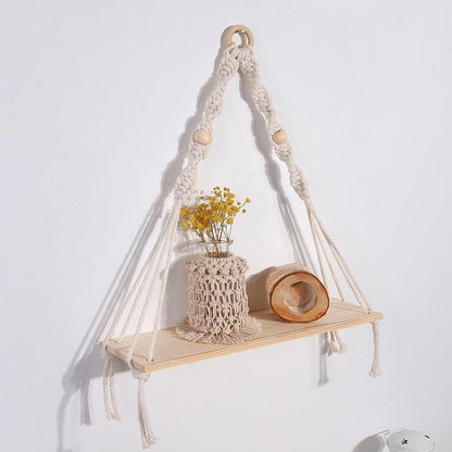 Macrame Rope Hanging Shelf in Recycled Wood