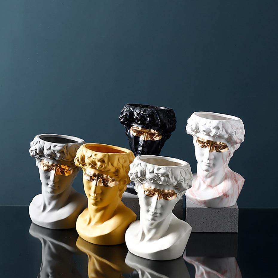 Ceramic David Head Planter and Vase, 9.45 in Tall, view 7