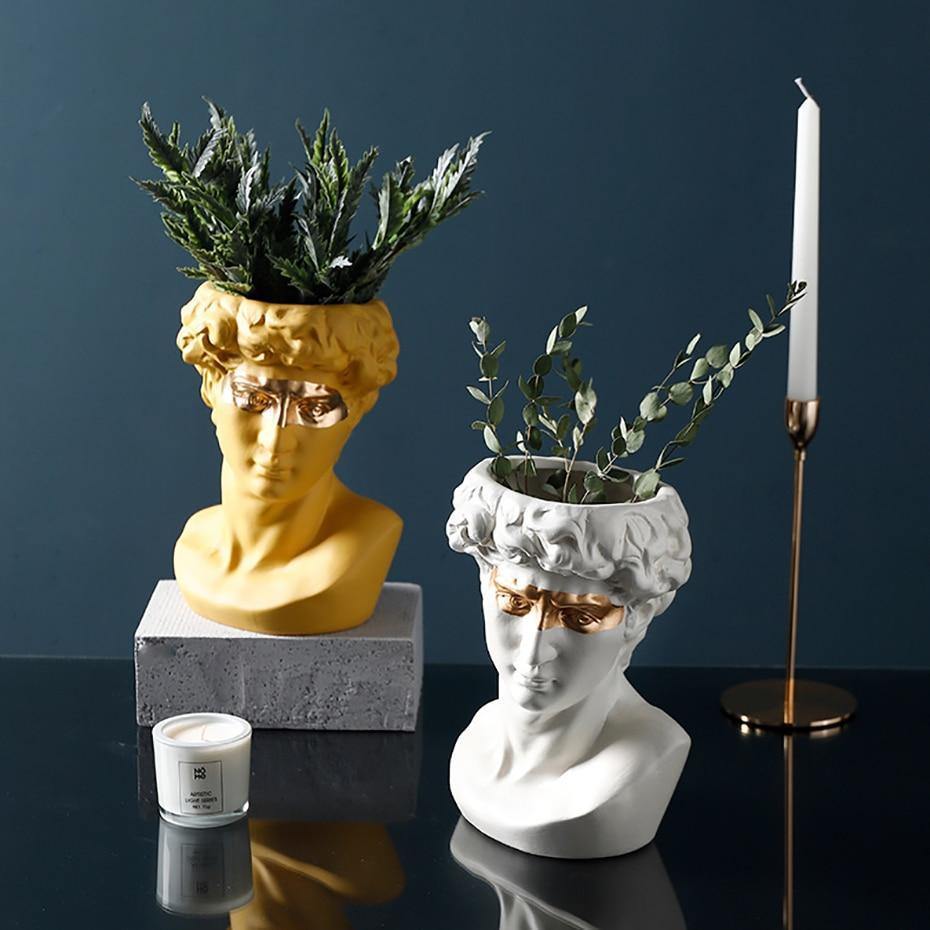 Ceramic David Head Planter and Vase, 9.45 in Tall