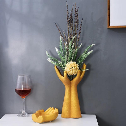Cupped Hands Porcelain Vase, 11.5 in Tall, view 2