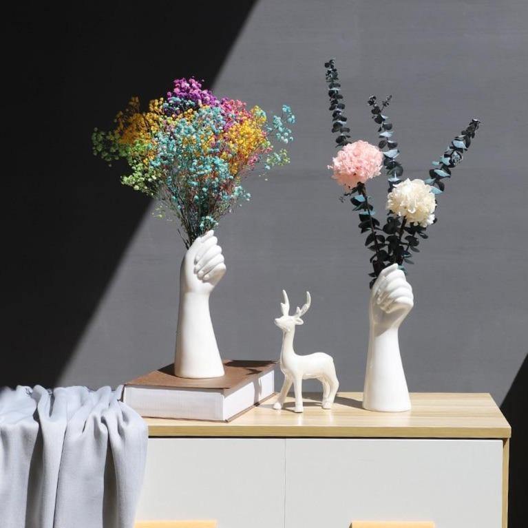 White Ceramic Hand Shaped Flower Vase, view 2